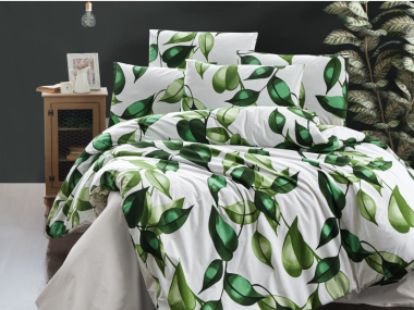 Povlečení krep 140x200, 70x90cm Leaves green