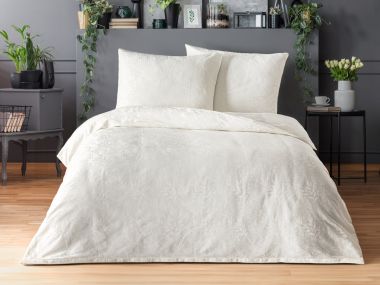 Luxusní žakárové povlečení 140x200, 70x90cm listy smetanové