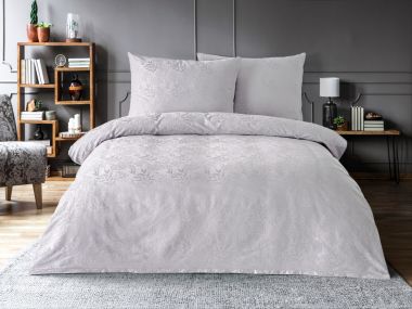 Luxusní žakárové povlečení 240x200, 70x90cm listy světle šedé