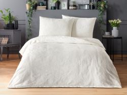 Luxusní žakárové povlečení 200x200, 70x90cm listy smetanové