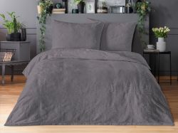 Saténový povlak na polštář se žakárovým vzorem listy tmavě šedé