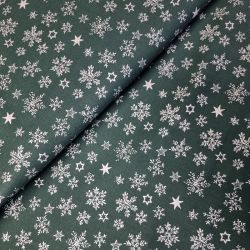 Bavlna vánoční vločky na zelené cena za 1 metr