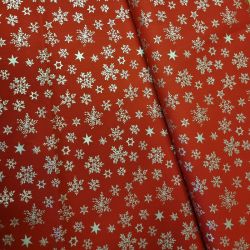 Bavlna vánoční vločky stříbrné na červené cena za 1 metr